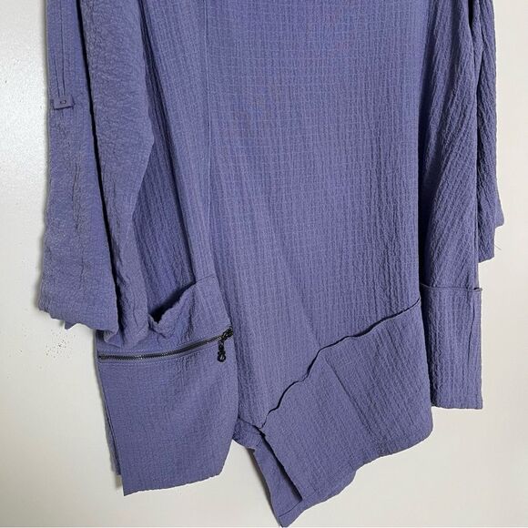 Ali Miles Lagenlook Tunic Cowl Neck Asymmetrical 3/4 Sleeve Top Purple Small - Picture 2 of 11